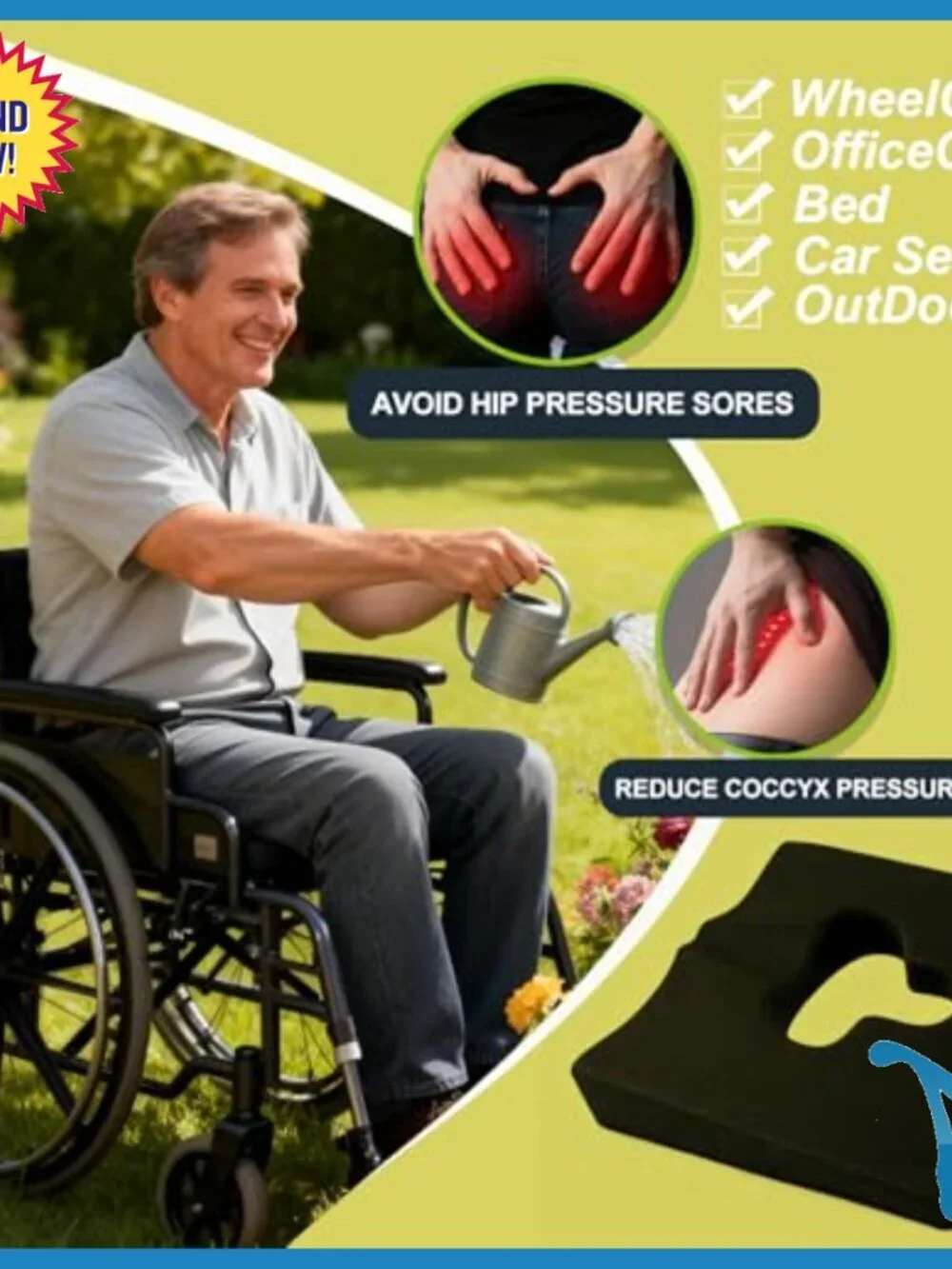 Memory Foam Gel Wheelchair Seat Cushion Pressure Relief Sciatica Pain